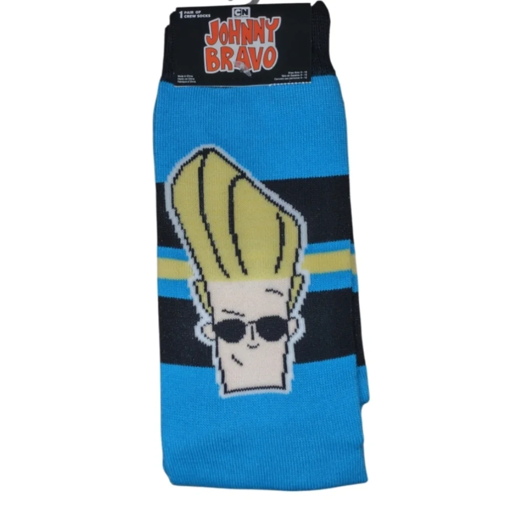 Johnny Bravo Socks Blue Crew Socks Novelty Casual Fun Unisex Bundle And Save